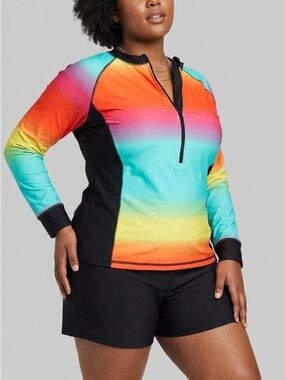 Rainbow Swim Long Sleeve Zip Top XL Black Shorts 18
